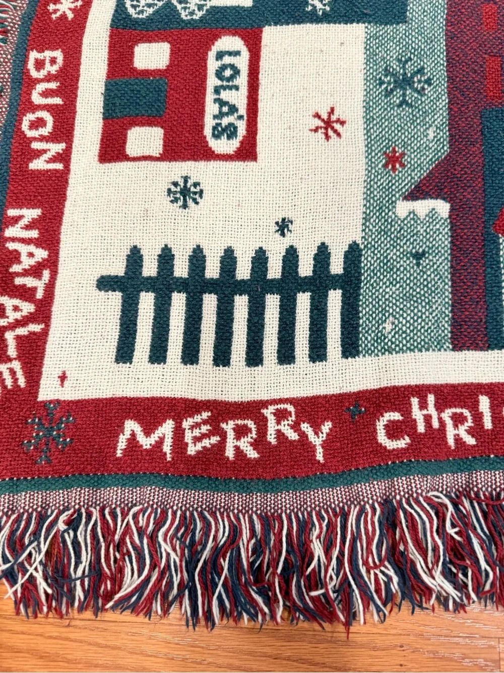Holiday Village Fringe Throw Blanket - Red, Green & Cream 66x46